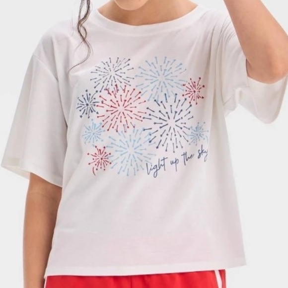 All in Motion Girls Short Sleeve Fireworks T-Shirt White L (10-12) - Picture 1 of 4